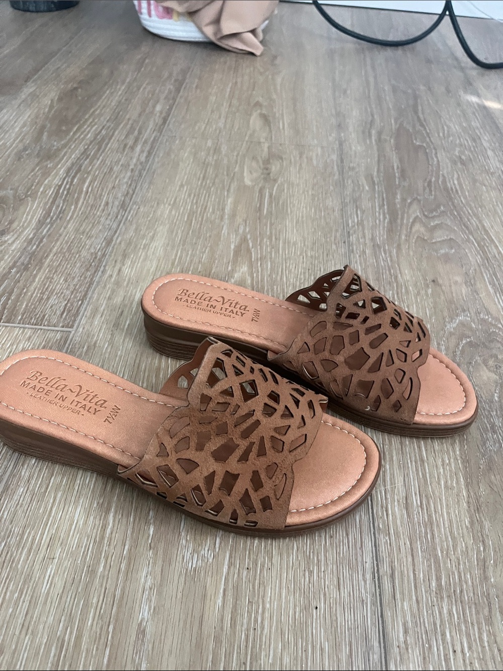 Bella Vita Brown Laser-Cut Slide Mules